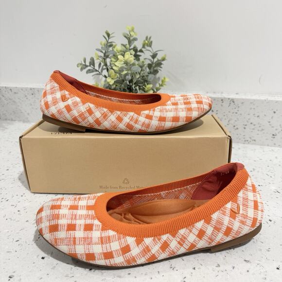 Vivaia Shoes - VIVAIA Claire Abstract Citrus Orange Gingham Flats Comfort 39.5 CV